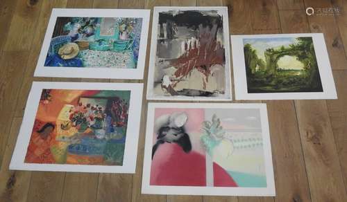 Lot de 5 lithographies dont spécimen, par Hans Gun…