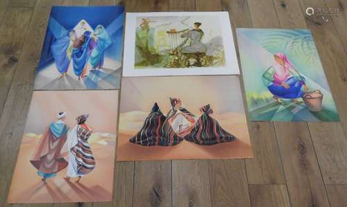 Lot de 5 lithographies dont spécimen par Janick Le…