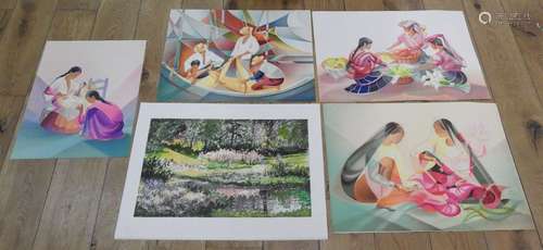 Lot de 5 lithographies dont spécimen par Janick Le…