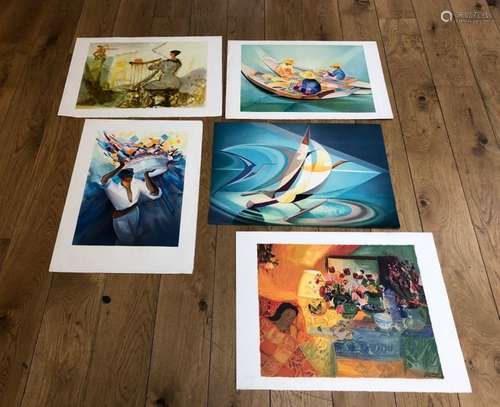 Lot de 5 lithographies dont spécimen par Janick Le…