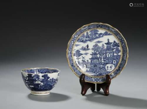 Chinese Blue and White Cup and Dish