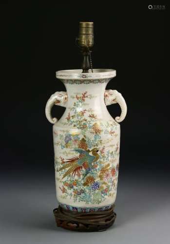 Japanese Famille Rose Vase, Mounted as Lamp