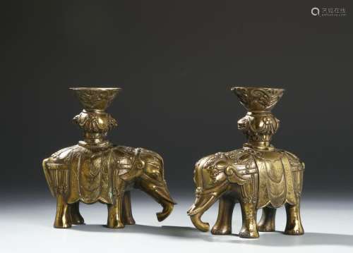 Pair of Gilt Bronze Elephant Candle Holders
