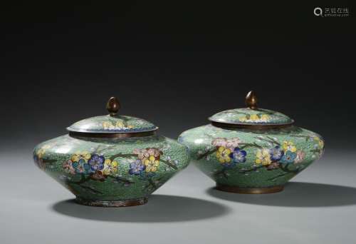 Chinese Cloisonne Enamel Bronze Jars and Covers