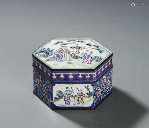 Chinese Enamel Bronze Hexagonal Box