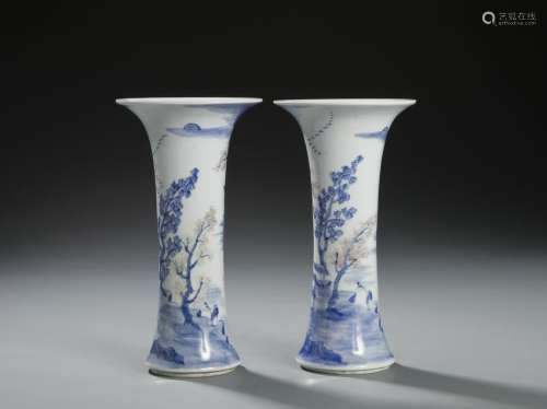 Pair of Copper-Red Underglazed-Blue Beaker Vases