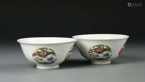 Pair of Chinese Famille Rose Bowls