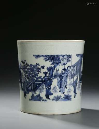 Chinese Blue and White Figural Brushpot