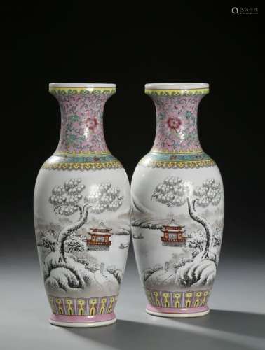 Pair of Chinese Famille Rose Vases