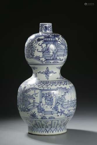 Large Chinese Blue/White Double-Gourd Vase