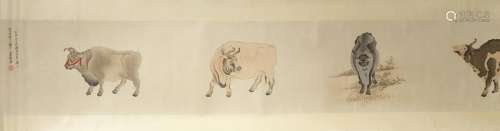 Chinese Scroll Painting of Cows