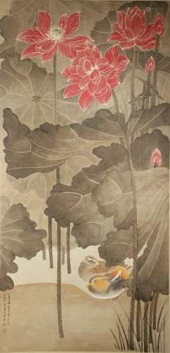 Chinese Scroll Painting of Lotus Pond