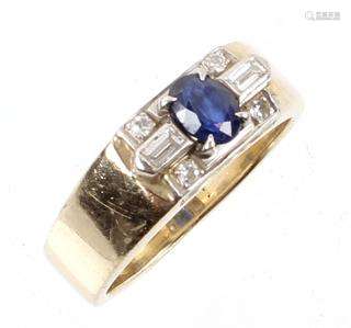 14K YELLOW GOLD DIAMOND & SAPPHIRE RING