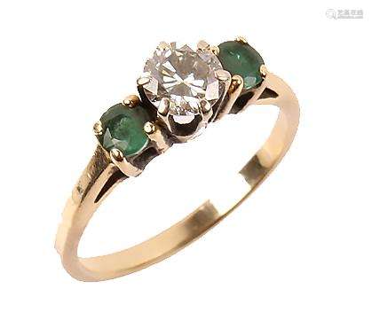 LADIES 14K YELLOW GOLD DIAMOND EMERALD RING