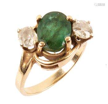 LADIES 14K YELLOW GOLD DIAMOND EMERALD RING