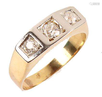 MENS 14K YELLOW GOLD DIAMOND 3 STONE RING