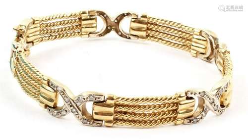 LADIES 14K & 18K TWO TONE GOLD X CABLE BRACELET