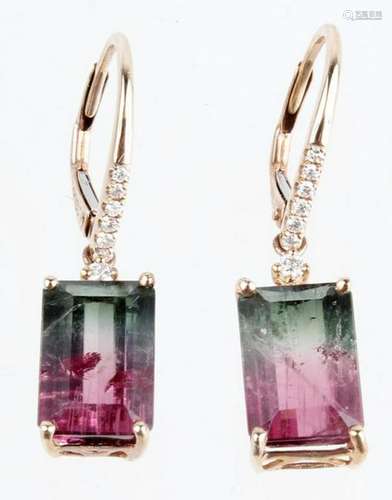 14K ROSE GOLD TOURMALINE AND DIAMOND EARRINGS