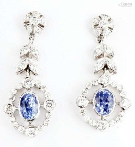 18K WHITE GOLD DIAMOND AND SAPPHIRE EARRINGS