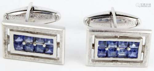 14K WHITE GOLD LUCIEN PICCARD SAPPHIRE CUFFLINKS