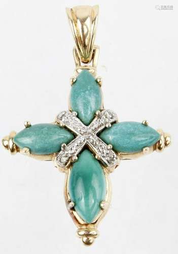 14K YELLOW GOLD TURQUOISE CROSS PENDANT