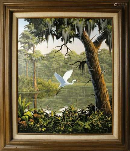 BEN ESSENBERG FLORIDA ARTIST WHITE CRANE SCENE