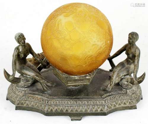 ART DECO FIGURAL LAMP WITH GLOBE SHADE