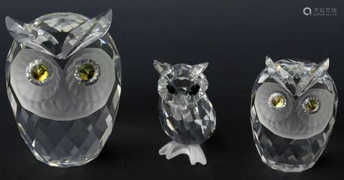 SWAROVSKI SILVER CRYSTAL - LOT OF THREE OWLS