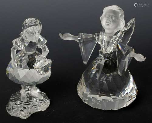 SWAROVSKI SILVER CRYSTAL ANGEL & GIRL WITH BASKET