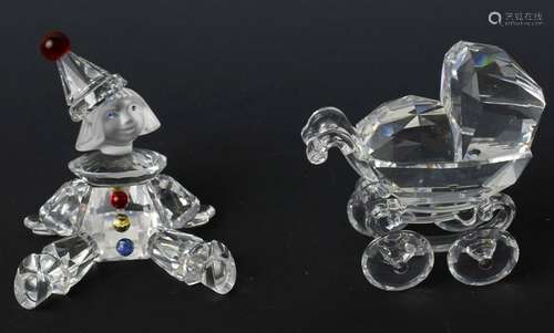 SWAROVSKI SILVER CRYSTAL CLOWN & BABY CARRIAGE