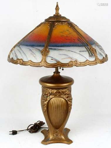 REVERSE PAINTED CAST METAL TABLE LAMP