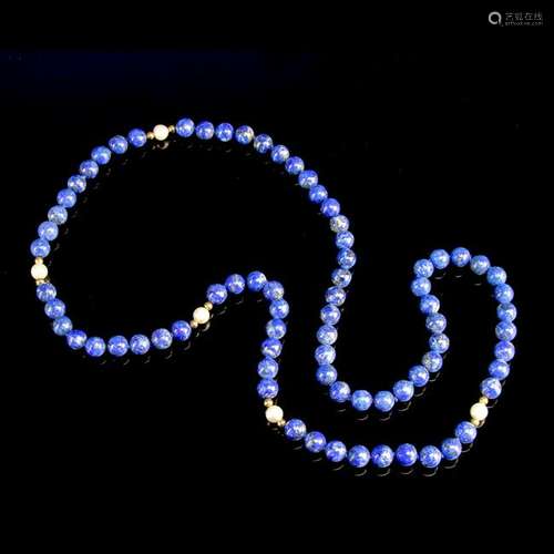 Chinese Lapis Beaded Necklace