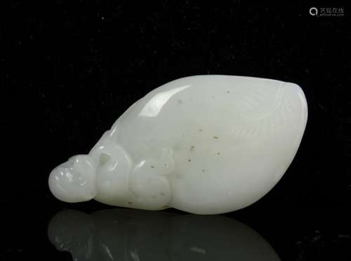 Chinese White Jade Monkey and Peach Pendent