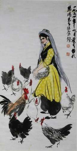 Chinese Hanging Scroll, Chickens