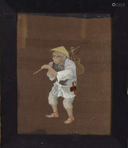 Japan 19th Century Silk Embroidery Fish Man