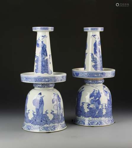 Pair of Chinese Blue and White Candle Holders