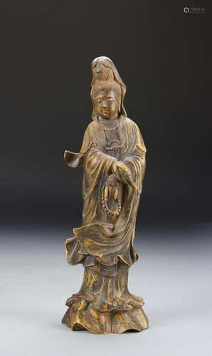 Chinese Antique Wood Guanyin Statue