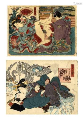 JapaneseWoodblockPrintsKunisada,Utagawa1786-1865Shunga,twoprints9.6x13cm[...]