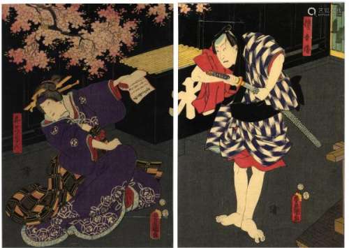 JapaneseWoodblockPrintsKunisada,Utagawa1786-1865Diptych,dat.1854-Sceneat[...]