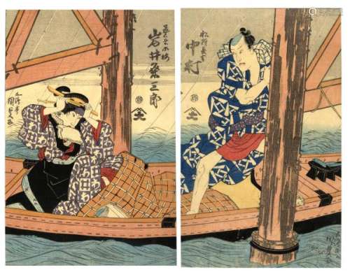 JapaneseWoodblockPrintsKunisada,Utagawa1786-1865Diptych,1820-30-Astormy[...]