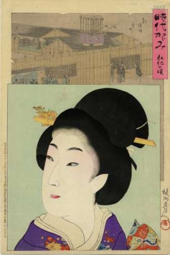 JapaneseWoodblockPrintsChikanobu,Toyohara1838-1912BijingaOkubie(Oban,dated[...]