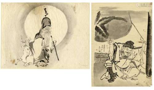 JapaneseWoodblockPrintsTwodrawings,19thcentury.-Approx.28x38cm.Inkon[...]