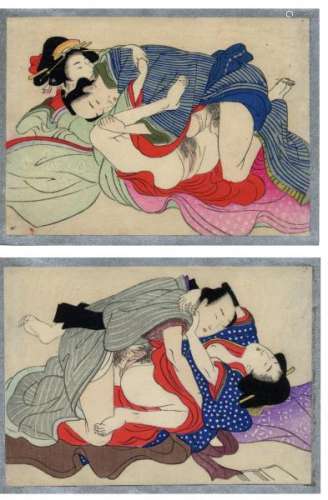 JapaneseWoodblockPrintsEisen,Tomioka1864-1905Shunga,twoprintsca.10.1x13.7[...]