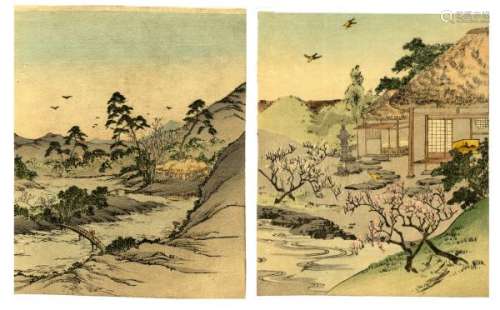 JapaneseWoodblockPrintsMeijiartist,twoprintsoncrepepaper-Approx.18x15[...]