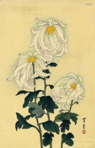 JapaneseWoodblockPrintsSeiteiWhiteChrysanthemums(39x25.5cm)-Flowersona[...]