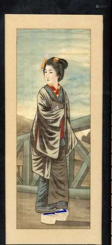 JapaneseAntiquesYoungJapanesewoman,19thcenturypainting.-31x12cm.Very[...]