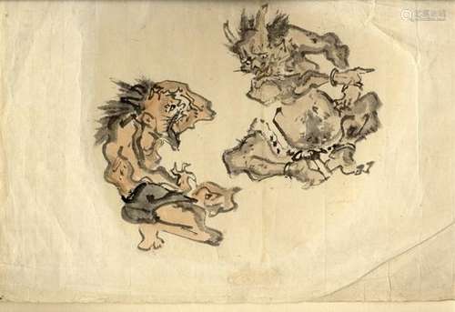 JapaneseAntiquesImStilvonKyosaiDrawing,19thcentury.-36x49cm.Inkand[...]