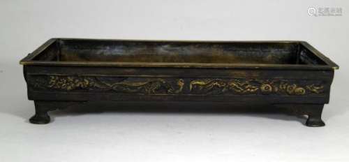 JapaneseAntiquesBronzeIkebanaBowl,Meiji-H.6cm,l.29cm.Rectangularvessel[...]