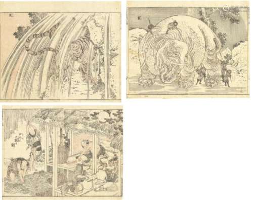 JapaneseWoodblockPrintsHokusai,Katsushika1760-1849Manga(Fivedoublepages,[...]