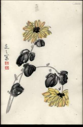 ChineseAntiquesandArtAlbumpage,yellowChrysanthemums-31x21cm.Coloured[...]